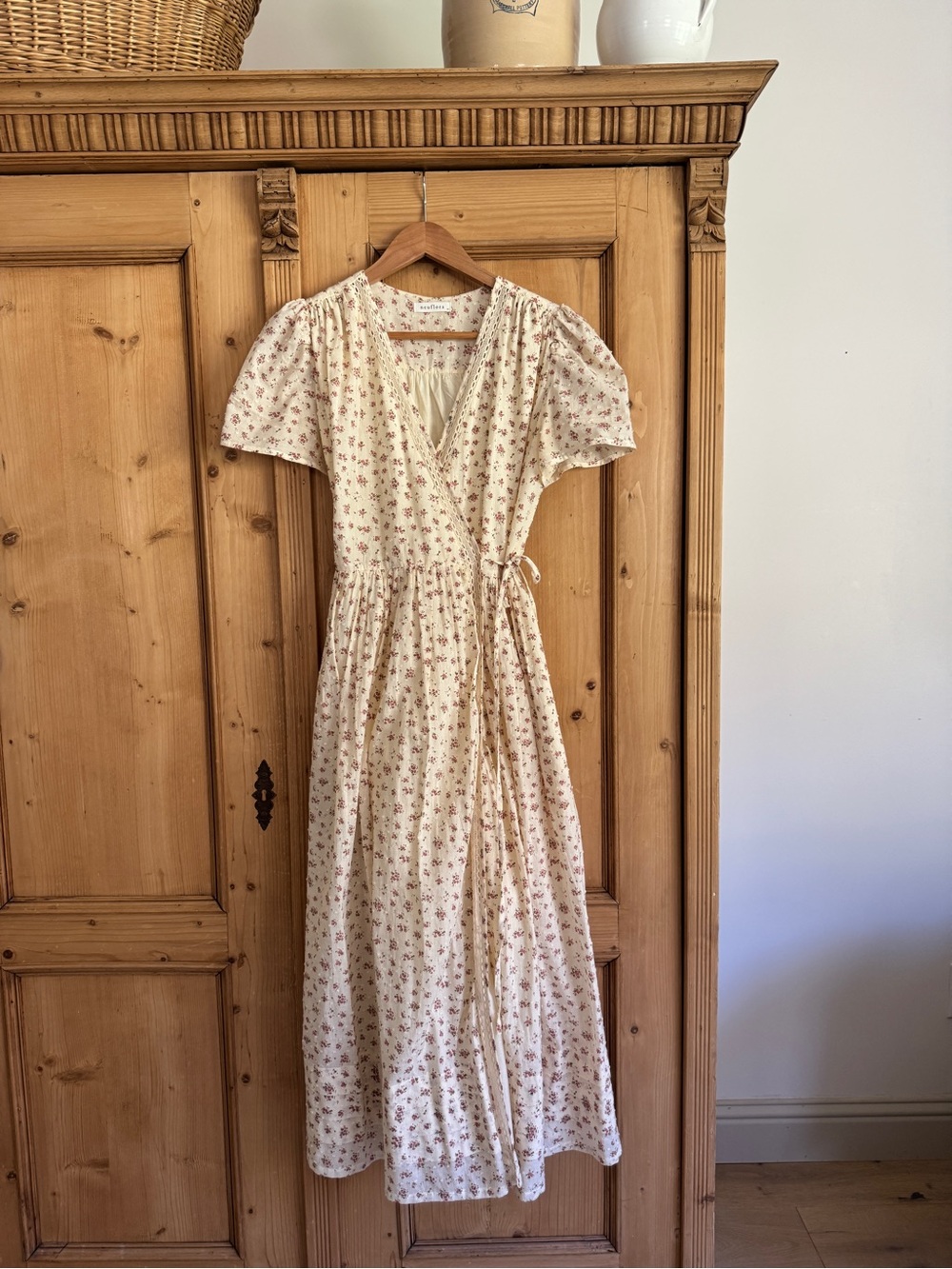 Neuflora Cream and Pink Floral Wrap Midi Dress